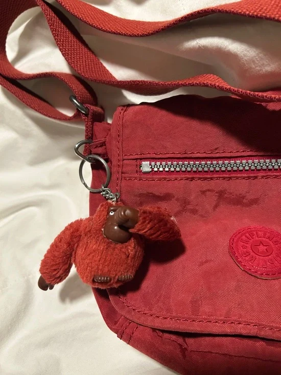 Kipling Burgundy Small Crossbody Bag with Monkey Charm - Picture 2 of 8